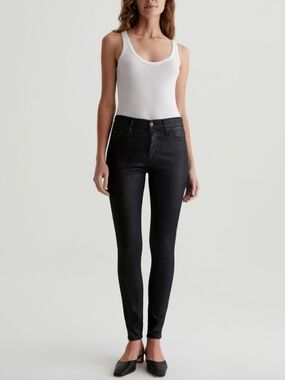AG Jeans The Farrah High Rise Skinny Leatherette Coated Jeans Black Size 26R